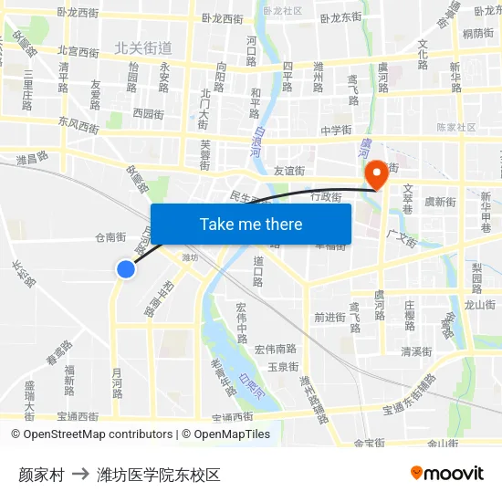 颜家村 to 潍坊医学院东校区 map