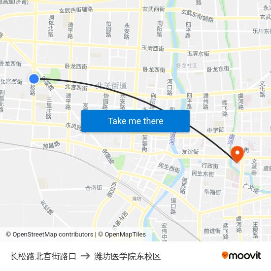 长松路北宫街路口 to 潍坊医学院东校区 map