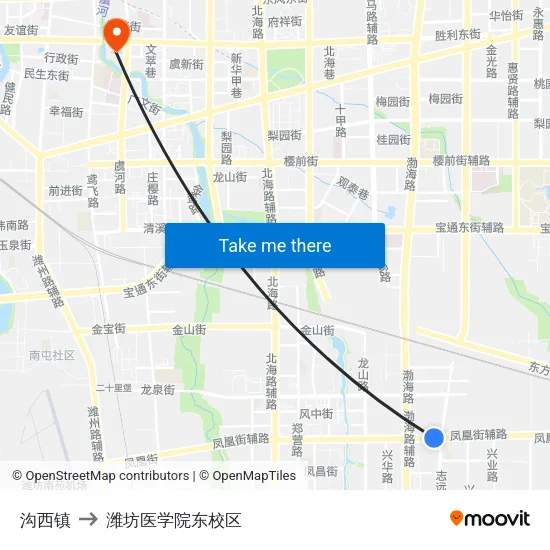 沟西镇 to 潍坊医学院东校区 map