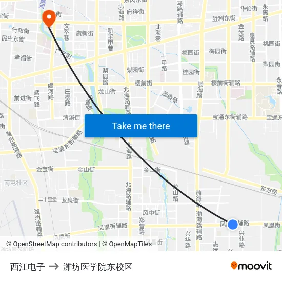 西江电子 to 潍坊医学院东校区 map