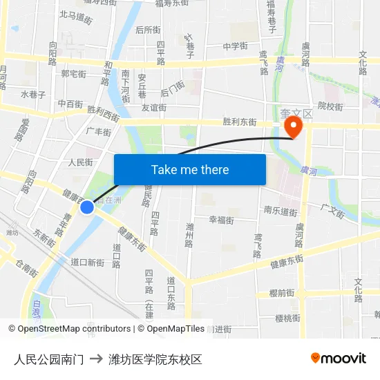 人民公园南门 to 潍坊医学院东校区 map