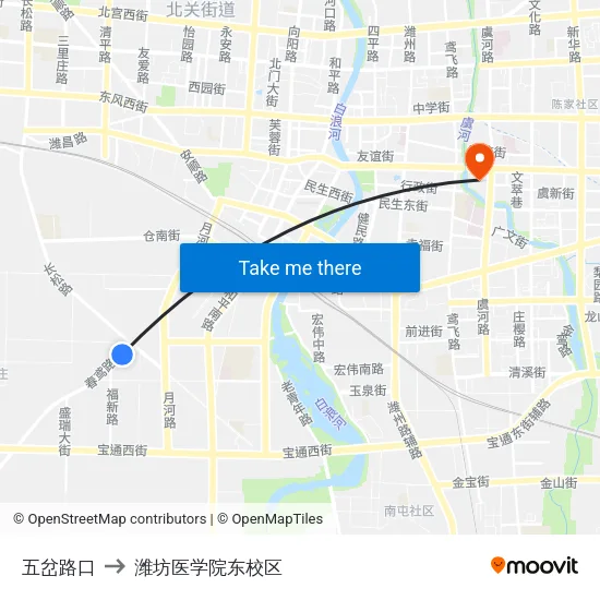 五岔路口 to 潍坊医学院东校区 map