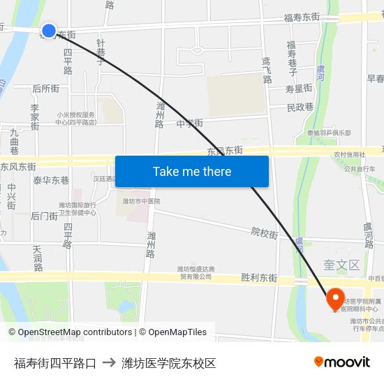 福寿街四平路口 to 潍坊医学院东校区 map