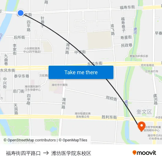 福寿街四平路口 to 潍坊医学院东校区 map