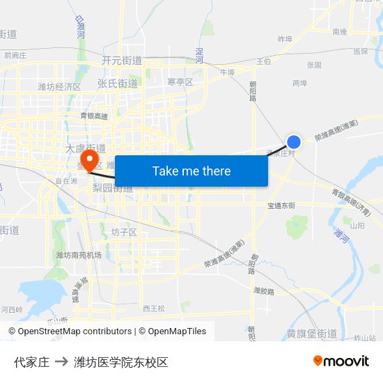 代家庄 to 潍坊医学院东校区 map