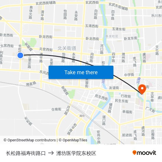 长松路福寿街路口 to 潍坊医学院东校区 map