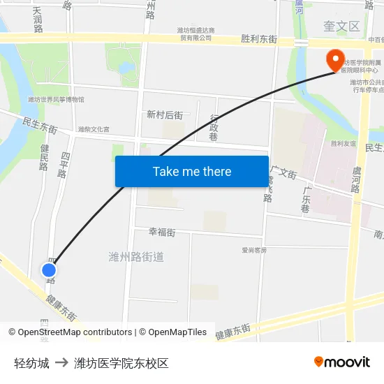 轻纺城 to 潍坊医学院东校区 map
