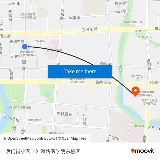 后门街小区 to 潍坊医学院东校区 map