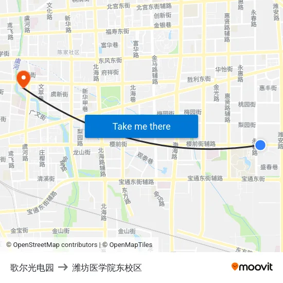 歌尔光电园 to 潍坊医学院东校区 map