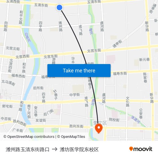 潍州路玉清东街路口 to 潍坊医学院东校区 map