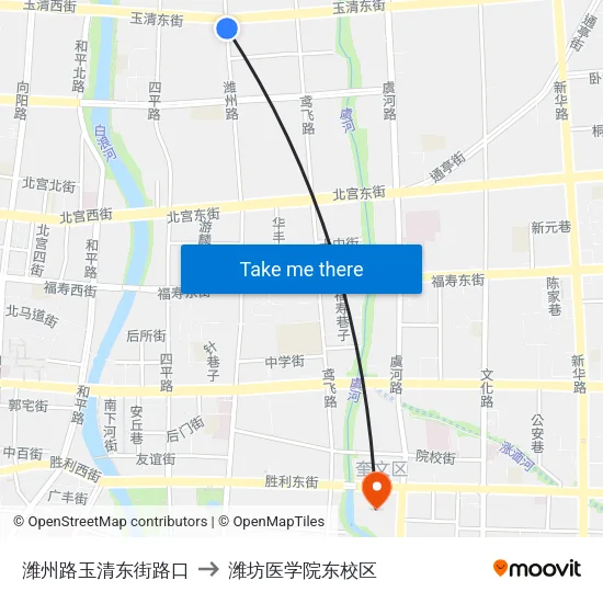 潍州路玉清东街路口 to 潍坊医学院东校区 map
