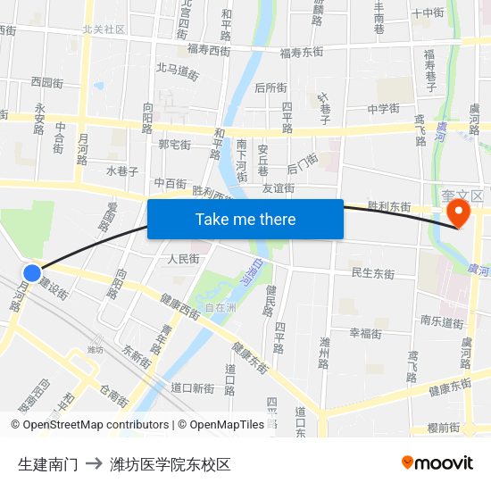 生建南门 to 潍坊医学院东校区 map