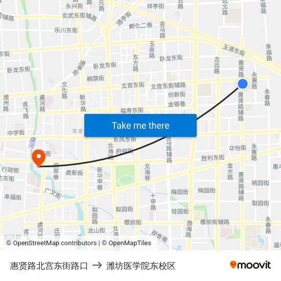 惠贤路北宫东街路口 to 潍坊医学院东校区 map