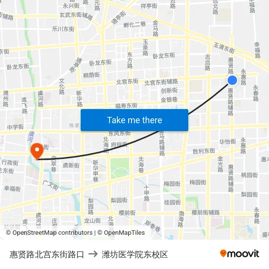 惠贤路北宫东街路口 to 潍坊医学院东校区 map