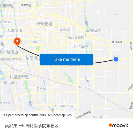 吴家庄 to 潍坊医学院东校区 map