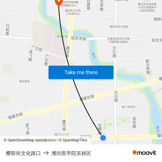 樱前街文化路口 to 潍坊医学院东校区 map