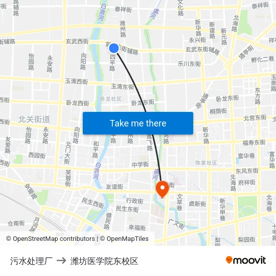 污水处理厂 to 潍坊医学院东校区 map