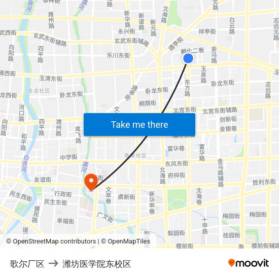 歌尔厂区 to 潍坊医学院东校区 map