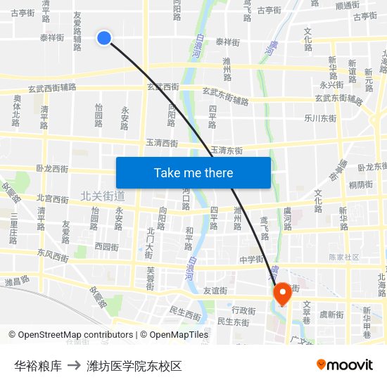 华裕粮库 to 潍坊医学院东校区 map