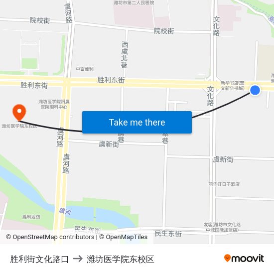 胜利街文化路口 to 潍坊医学院东校区 map
