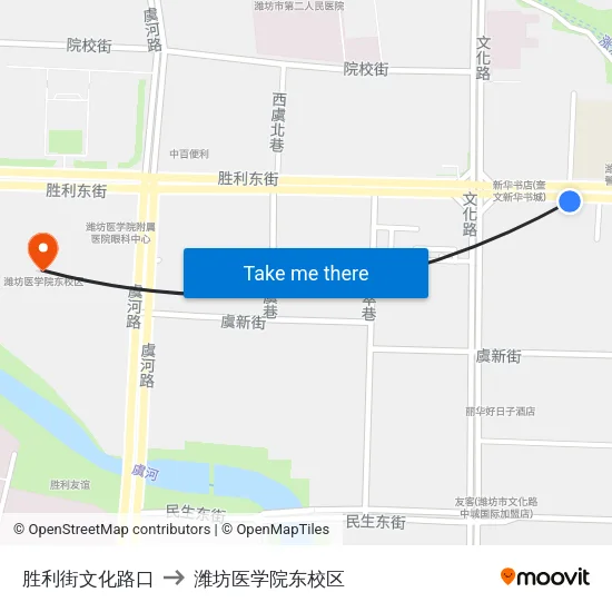 胜利街文化路口 to 潍坊医学院东校区 map