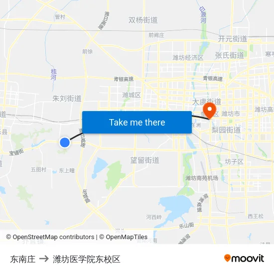 东南庄 to 潍坊医学院东校区 map