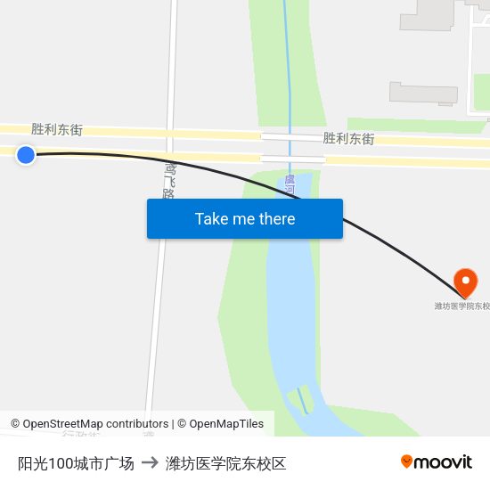 阳光100城市广场 to 潍坊医学院东校区 map