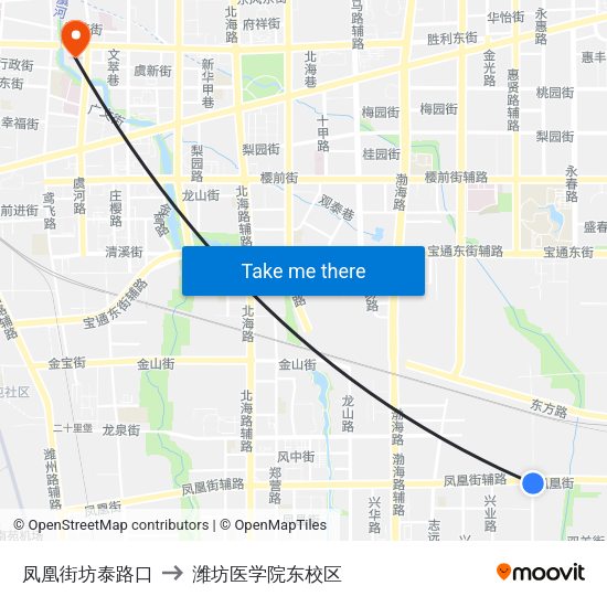 凤凰街坊泰路口 to 潍坊医学院东校区 map