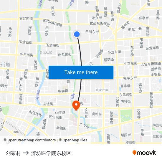 刘家村 to 潍坊医学院东校区 map