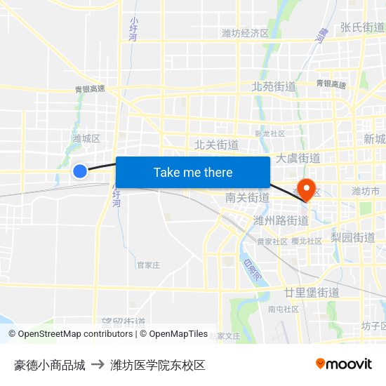 豪德小商品城 to 潍坊医学院东校区 map