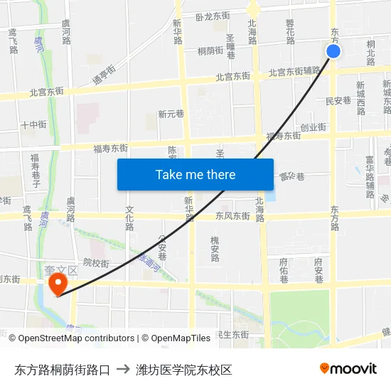 东方路桐荫街路口 to 潍坊医学院东校区 map