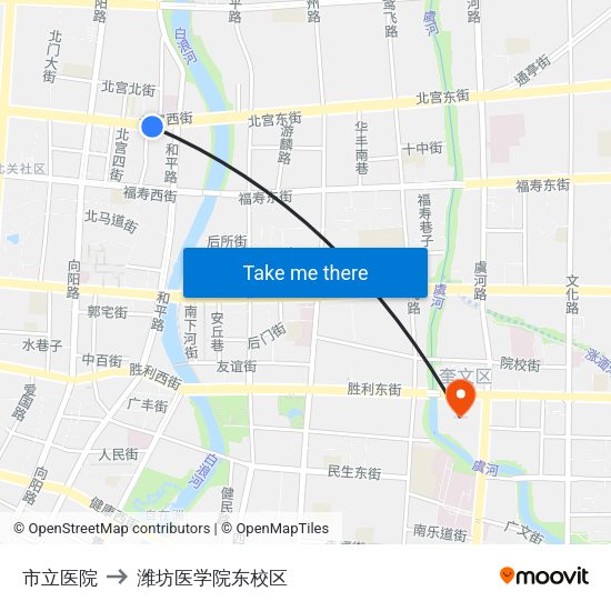市立医院 to 潍坊医学院东校区 map