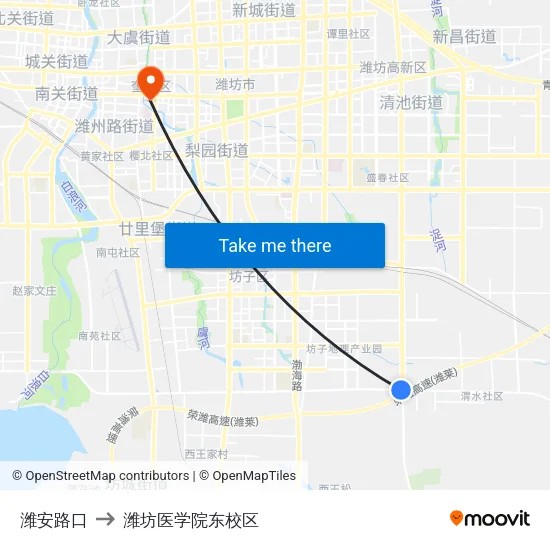 潍安路口 to 潍坊医学院东校区 map