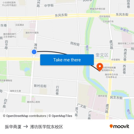 振华商厦 to 潍坊医学院东校区 map