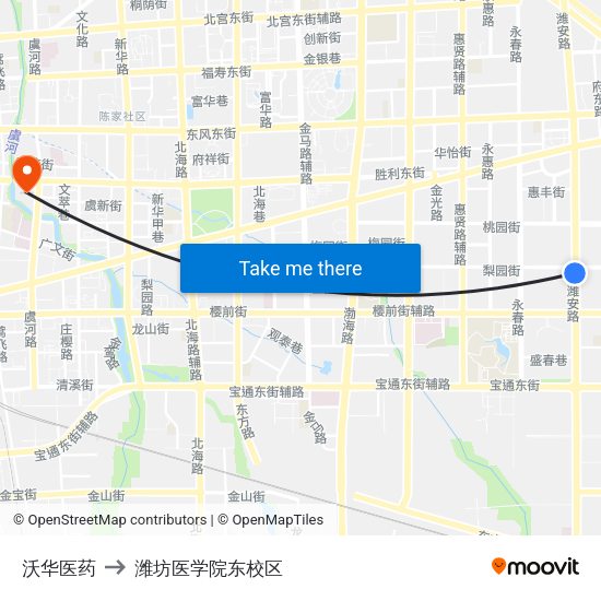 沃华医药 to 潍坊医学院东校区 map