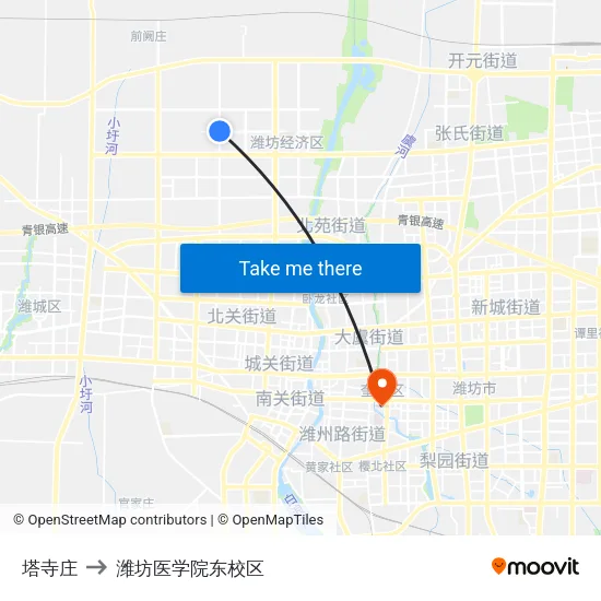 塔寺庄 to 潍坊医学院东校区 map