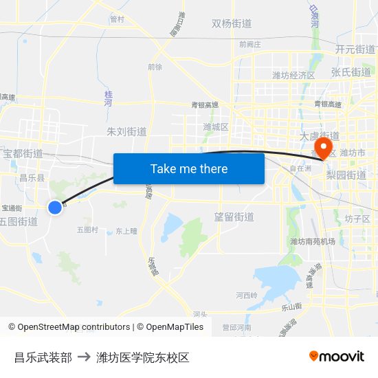 昌乐武装部 to 潍坊医学院东校区 map