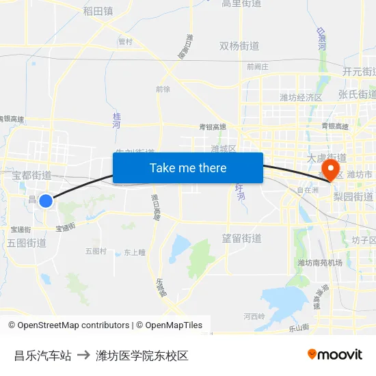 昌乐汽车站 to 潍坊医学院东校区 map