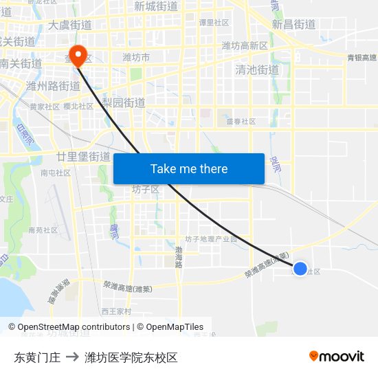 东黄门庄 to 潍坊医学院东校区 map