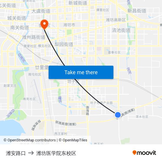 潍安路口 to 潍坊医学院东校区 map