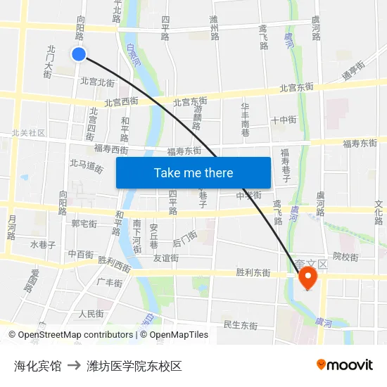 海化宾馆 to 潍坊医学院东校区 map