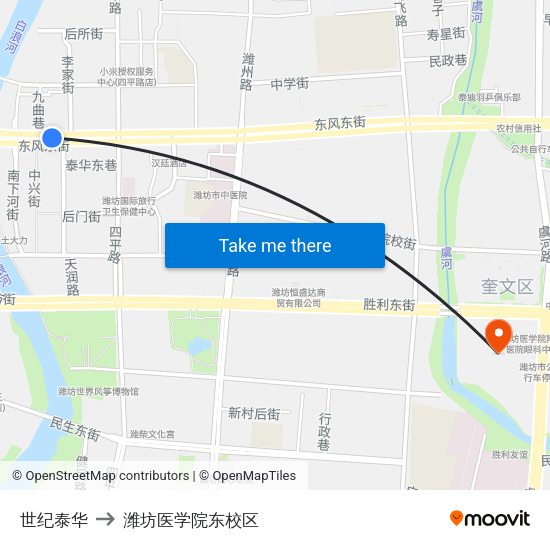世纪泰华 to 潍坊医学院东校区 map