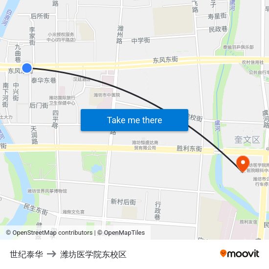世纪泰华 to 潍坊医学院东校区 map