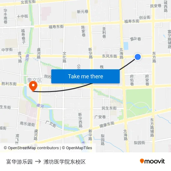 富华游乐园 to 潍坊医学院东校区 map