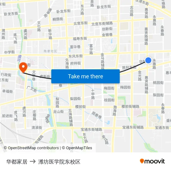 华都家居 to 潍坊医学院东校区 map