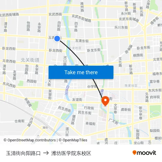 玉清街向阳路口 to 潍坊医学院东校区 map