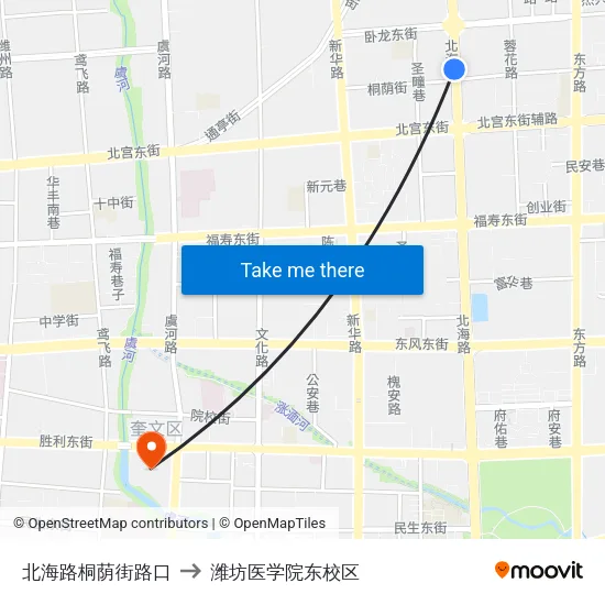 北海路桐荫街路口 to 潍坊医学院东校区 map
