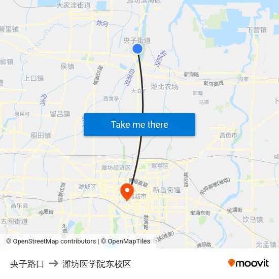 央子路口 to 潍坊医学院东校区 map