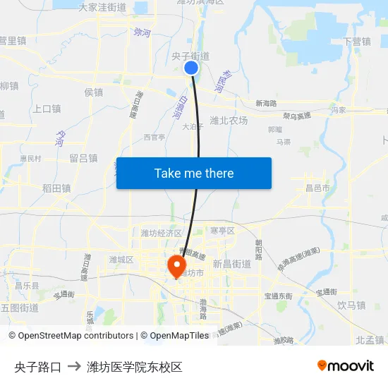 央子路口 to 潍坊医学院东校区 map