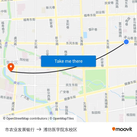 市农业发展银行 to 潍坊医学院东校区 map
